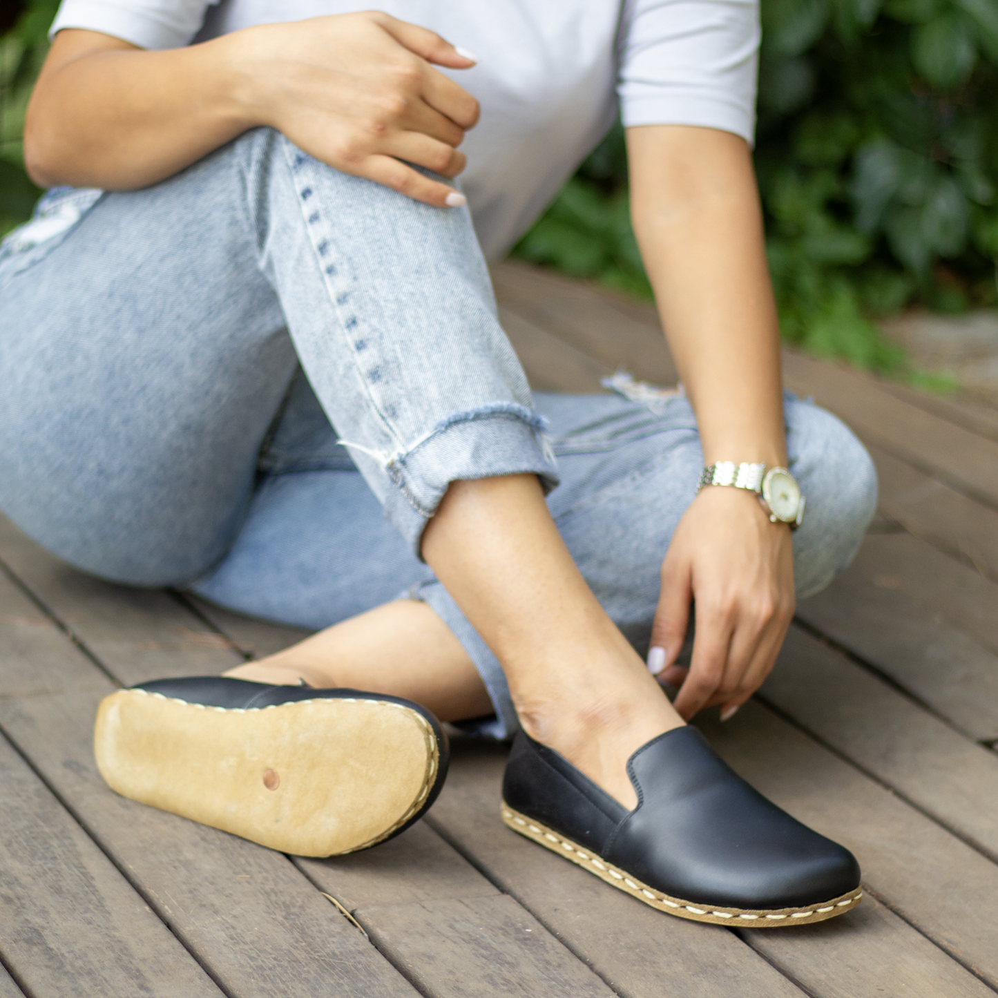 BAND Barefoot huarache Leather handmade sandals women open toe / Navy Blue