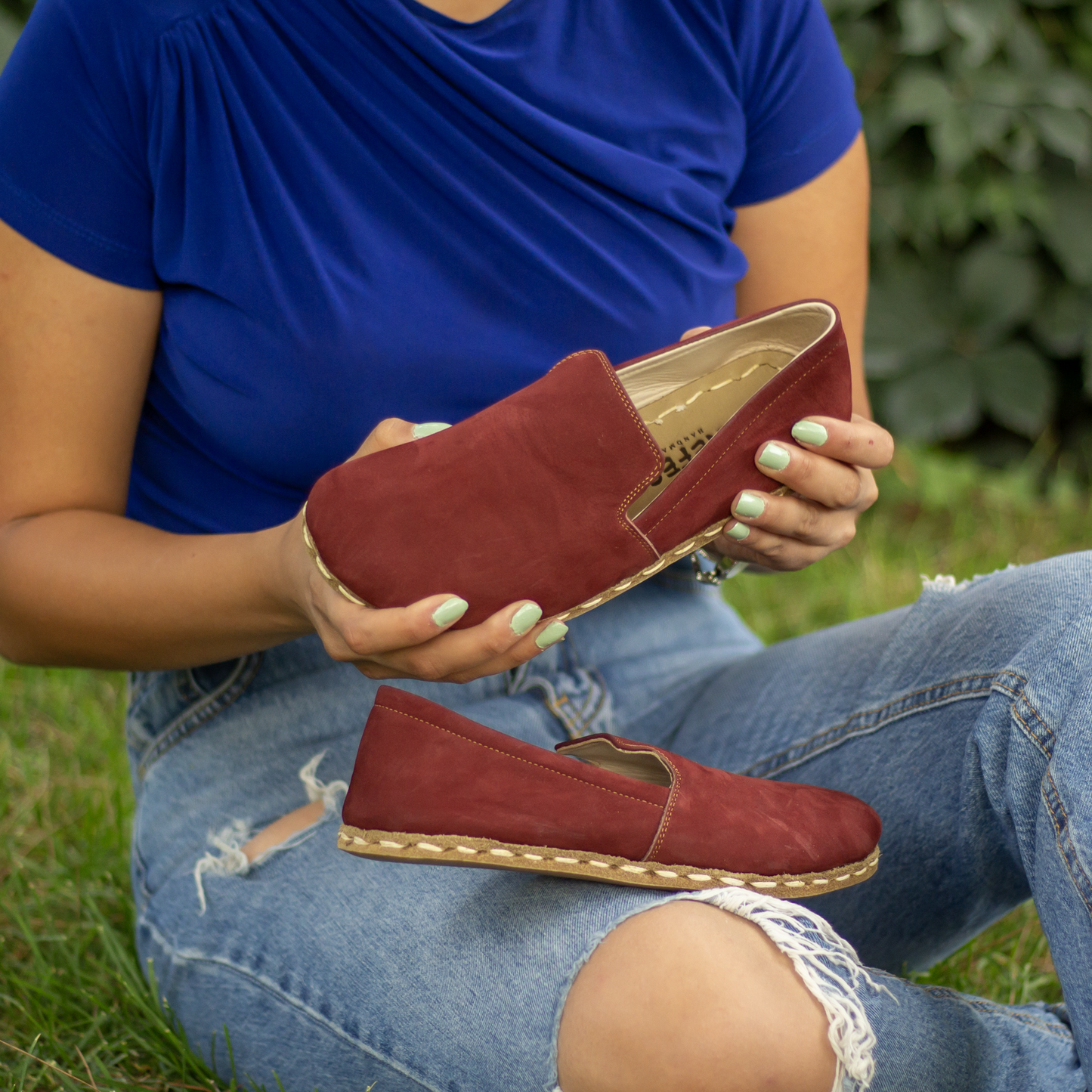 BAND Barefoot huarache Leather handmade sandals women open toe / Crazy burgundy