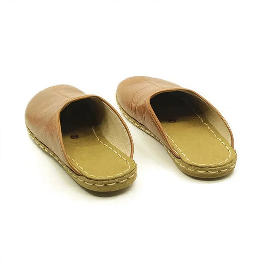 antique brown closed toe leather slippers men