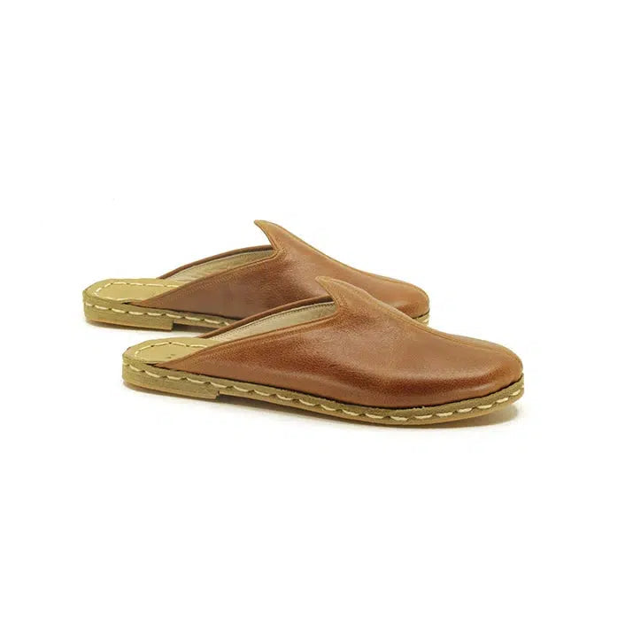 antique brown leather closed toe mens slippers