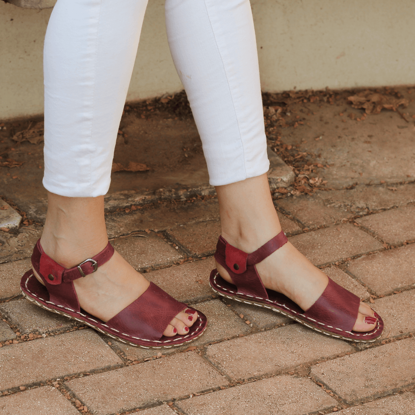 BAND Women's Burgundy Leather Barefoot Huarache Sandals-Women's Sandals-Nefes Shoes-3-Nefes Shoes
