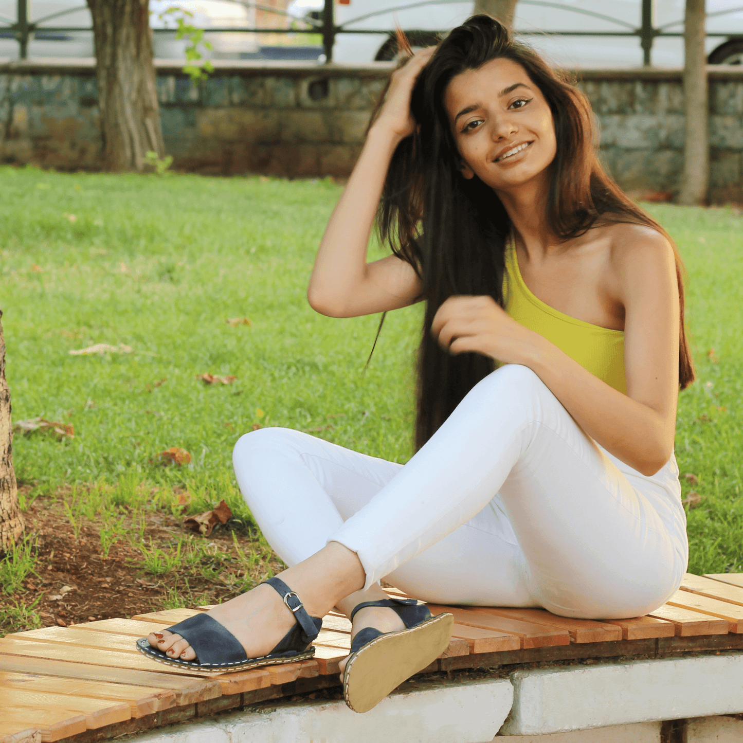 BAND Women's Navy Blue Leather Barefoot Huarache Sandals-Women's Sandals-Nefes Shoes-3-Nefes Shoes