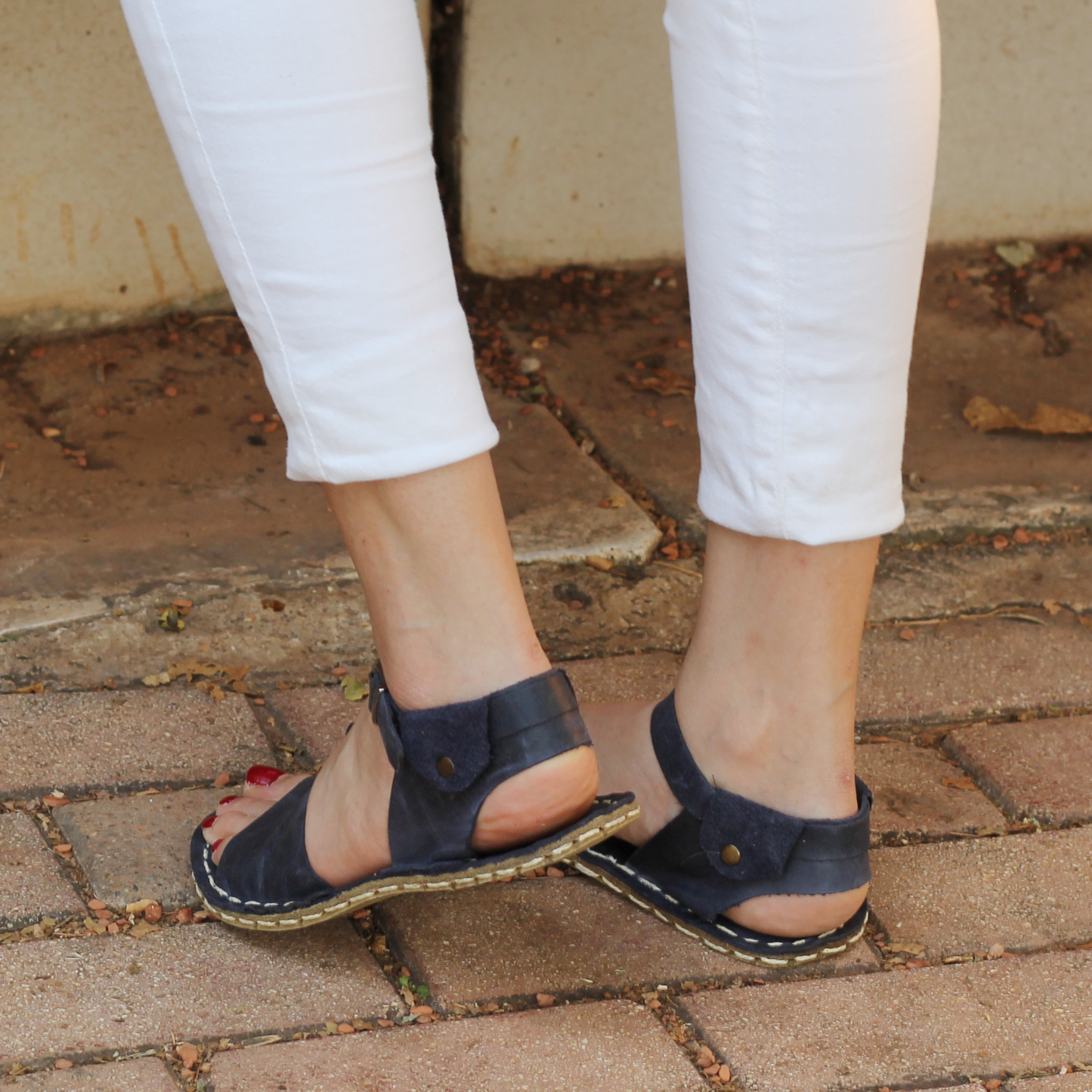 BAND Women's Navy Blue Leather Barefoot Huarache Sandals-Women's Sandals-Nefes Shoes-3-Nefes Shoes