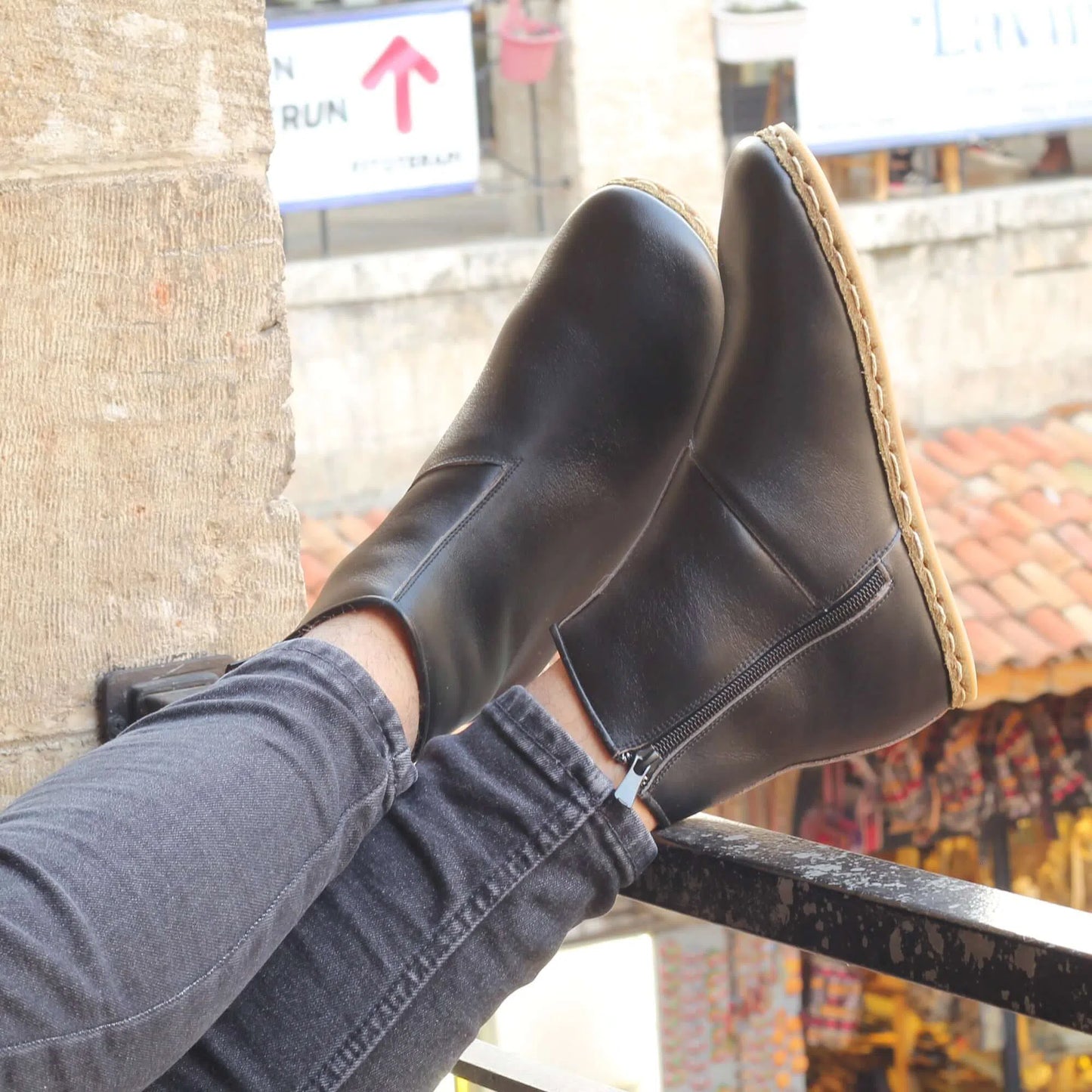 barefoot boots for men with zipper black