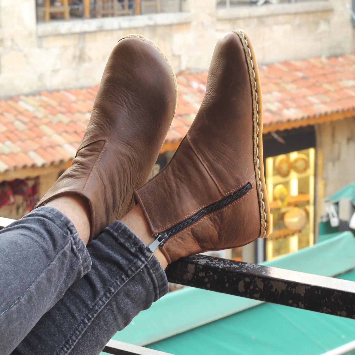 barefoot boots for men with zipper crazy classic brown