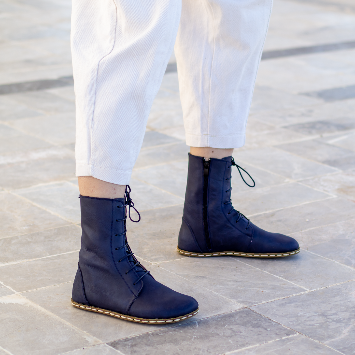 Barefoot Grounding Effect Navy Blue Leather Boots For Women-Women Barefoot Shoes Modern-Nefes Shoes-5-Nefes Shoes