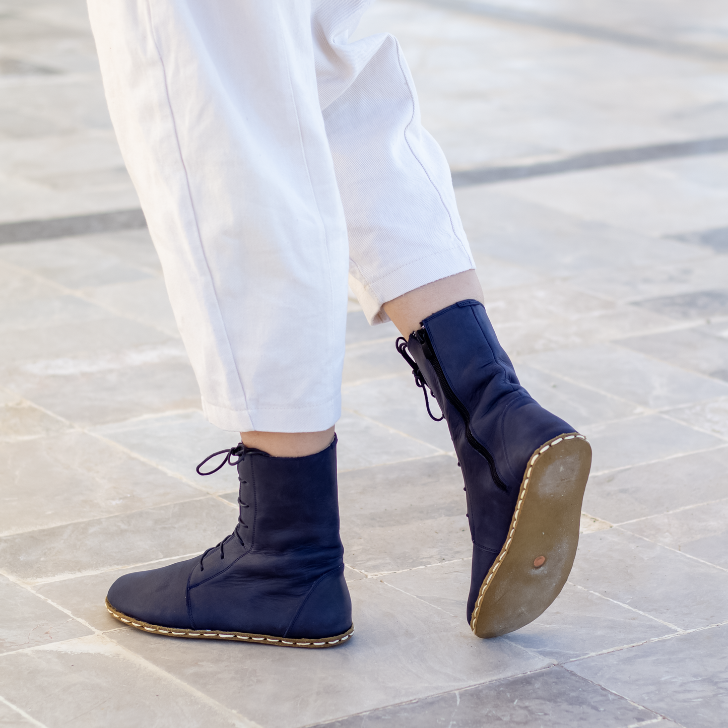 Barefoot Grounding Effect Navy Blue Leather Boots For Women-Women Barefoot Shoes Modern-Nefes Shoes-5-Nefes Shoes