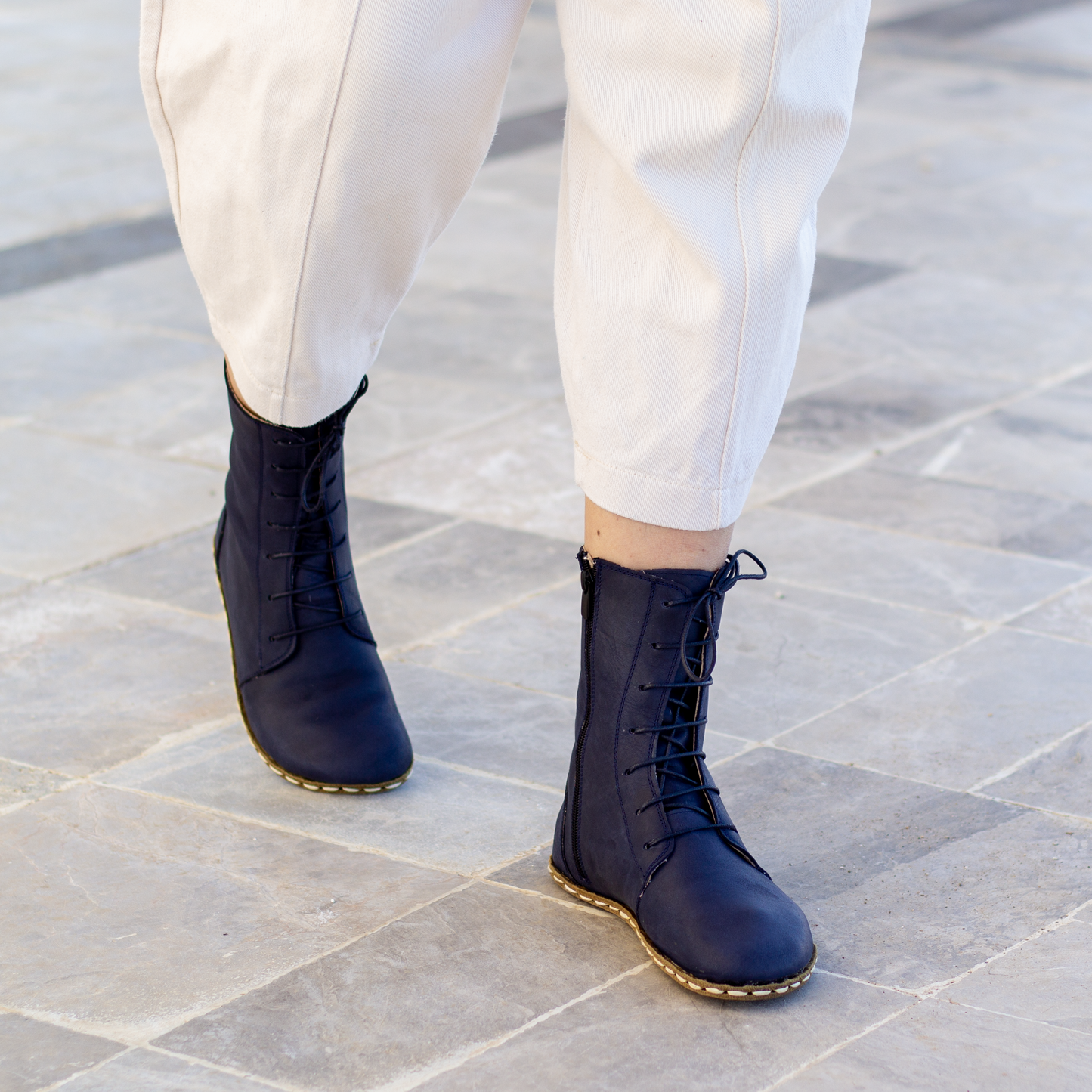Barefoot Grounding Effect Navy Blue Leather Boots For Women-Women Barefoot Shoes Modern-Nefes Shoes-5-Nefes Shoes