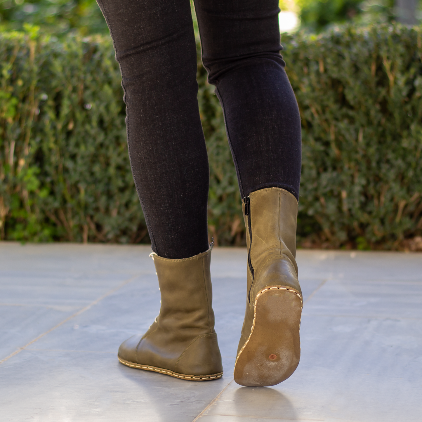 Barefoot Grounding Effect Olive Green Leather Boots For Women-Women Barefoot Shoes Modern-Nefes Shoes-5-Nefes Shoes