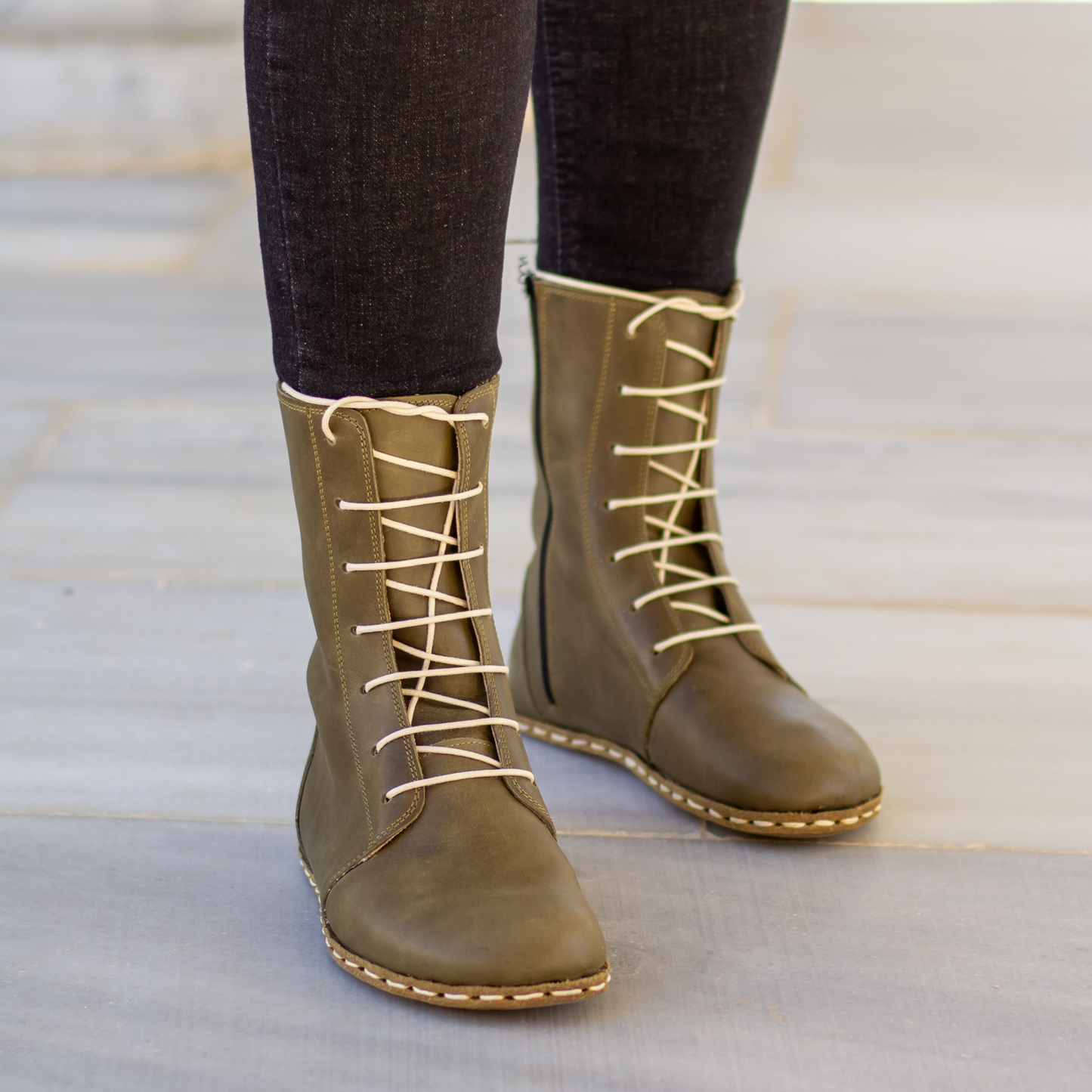 Barefoot Grounding Effect Olive Green Leather Boots For Women-Women Barefoot Shoes Modern-Nefes Shoes-5-Nefes Shoes