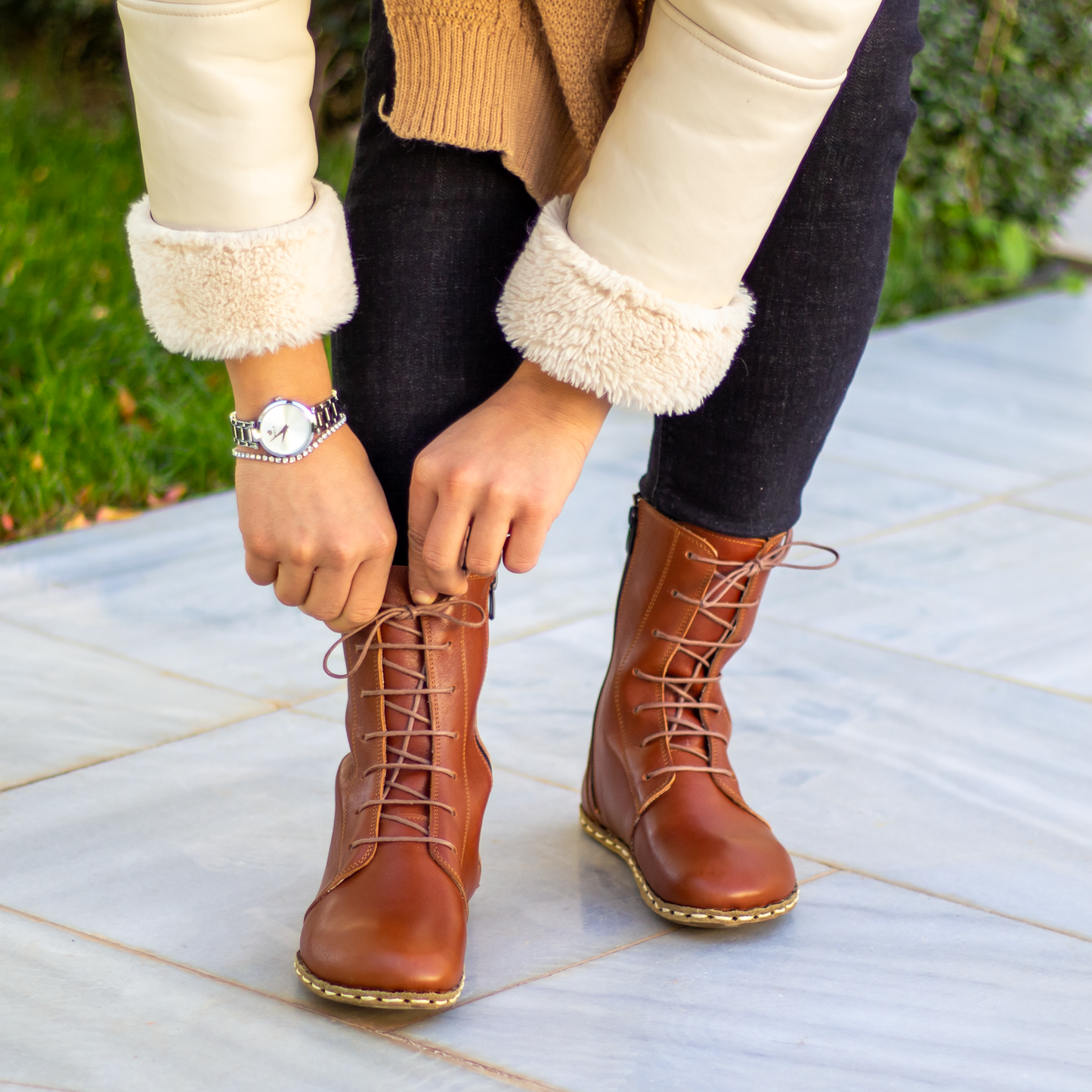 Barefoot Grounding Effect Tornado Brown Leather Boots For Women-Women Barefoot Shoes Modern-Nefes Shoes-5-Nefes Shoes