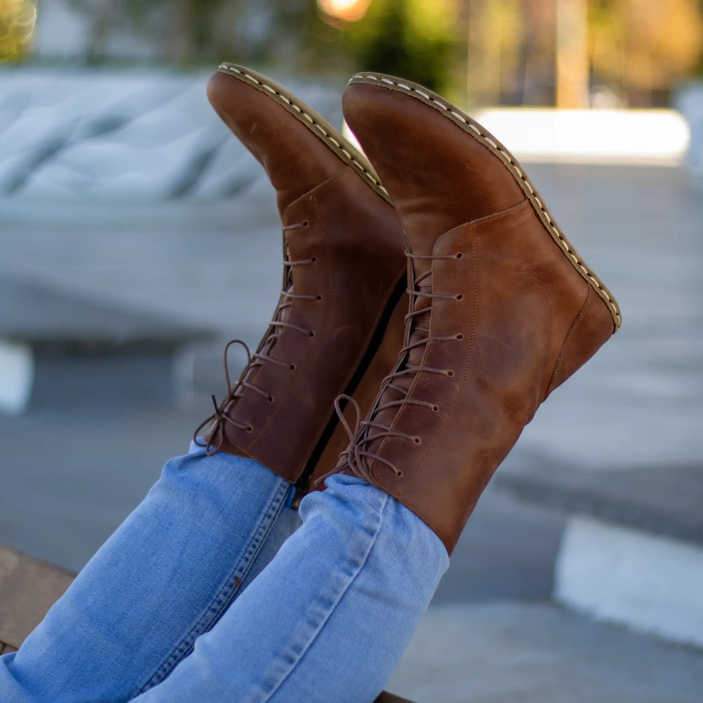 barefoot men’s crazy new brown lace up leather grounding boots