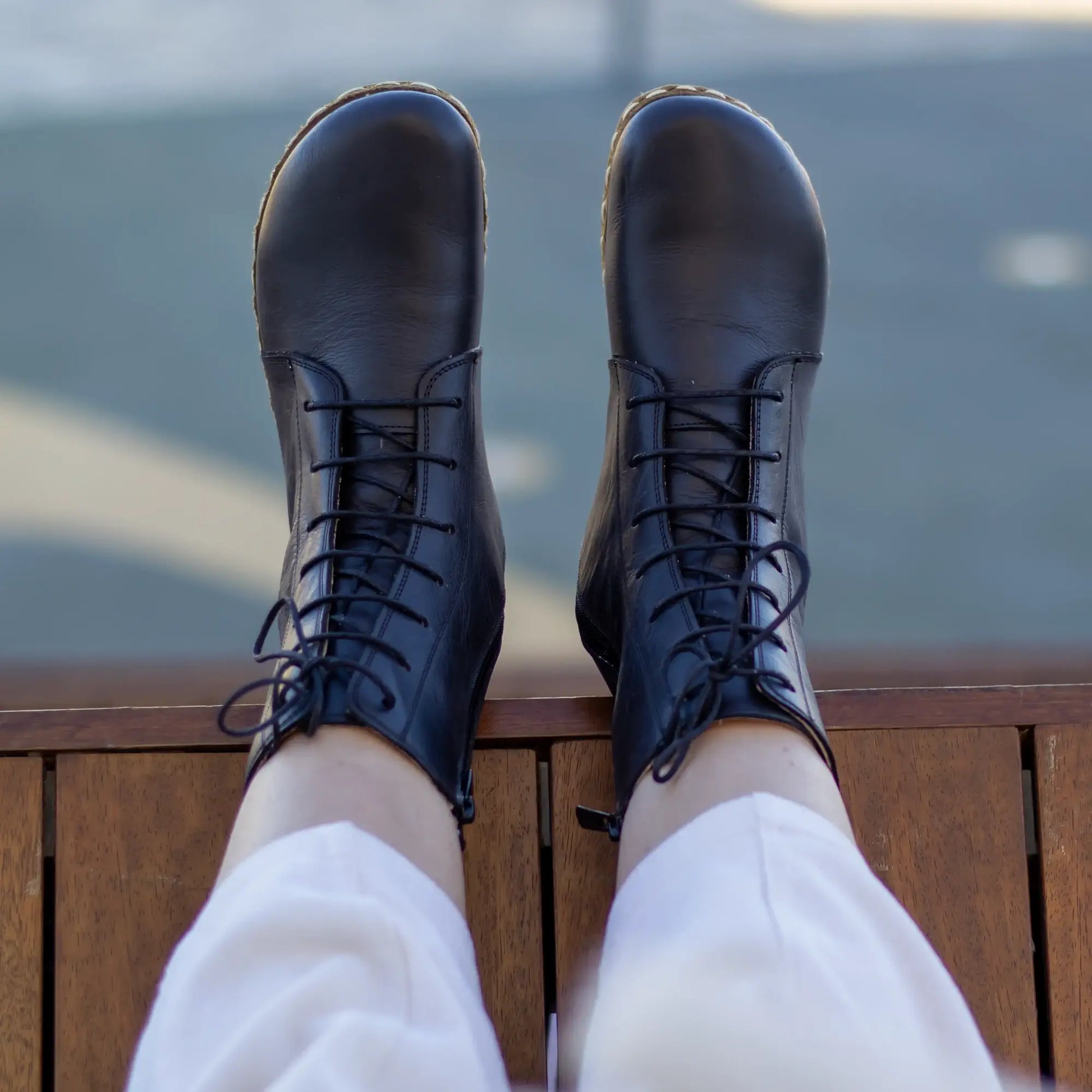 barefoot womens black leather lace up comfort boots