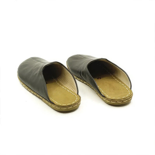 black closed toe leather slippers for women