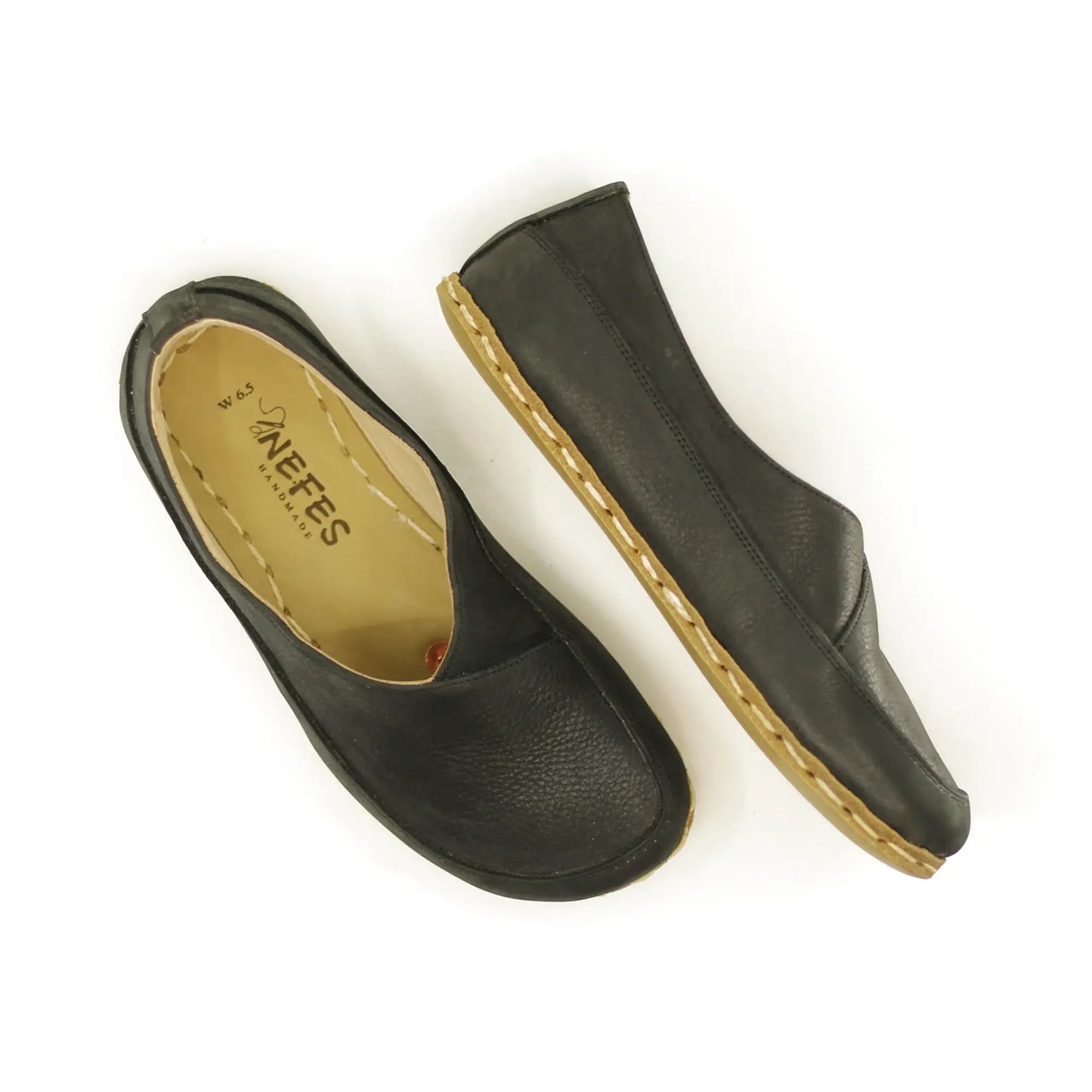 black handmade barefoot flexible loafers women
