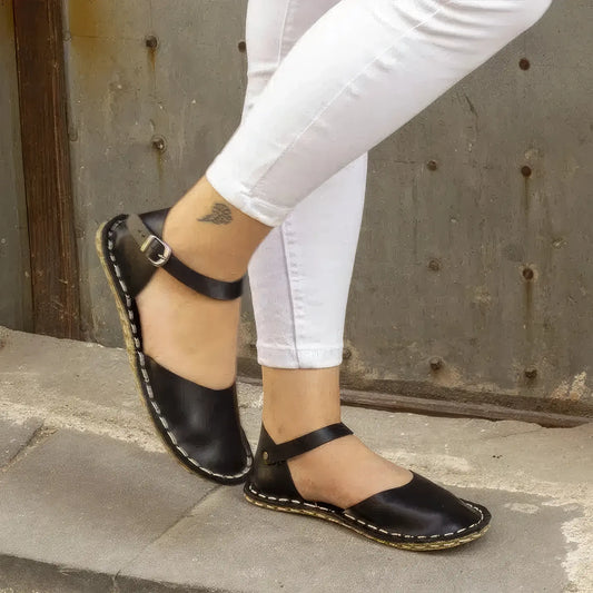 black handmade leather barefoot sandals