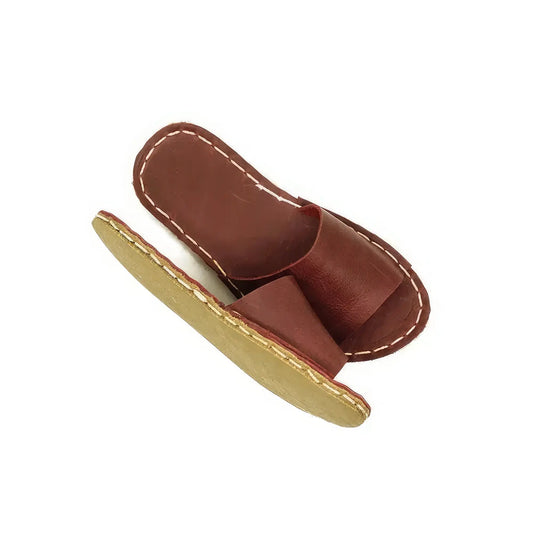 burgundy leather slippers for men handmade tape design