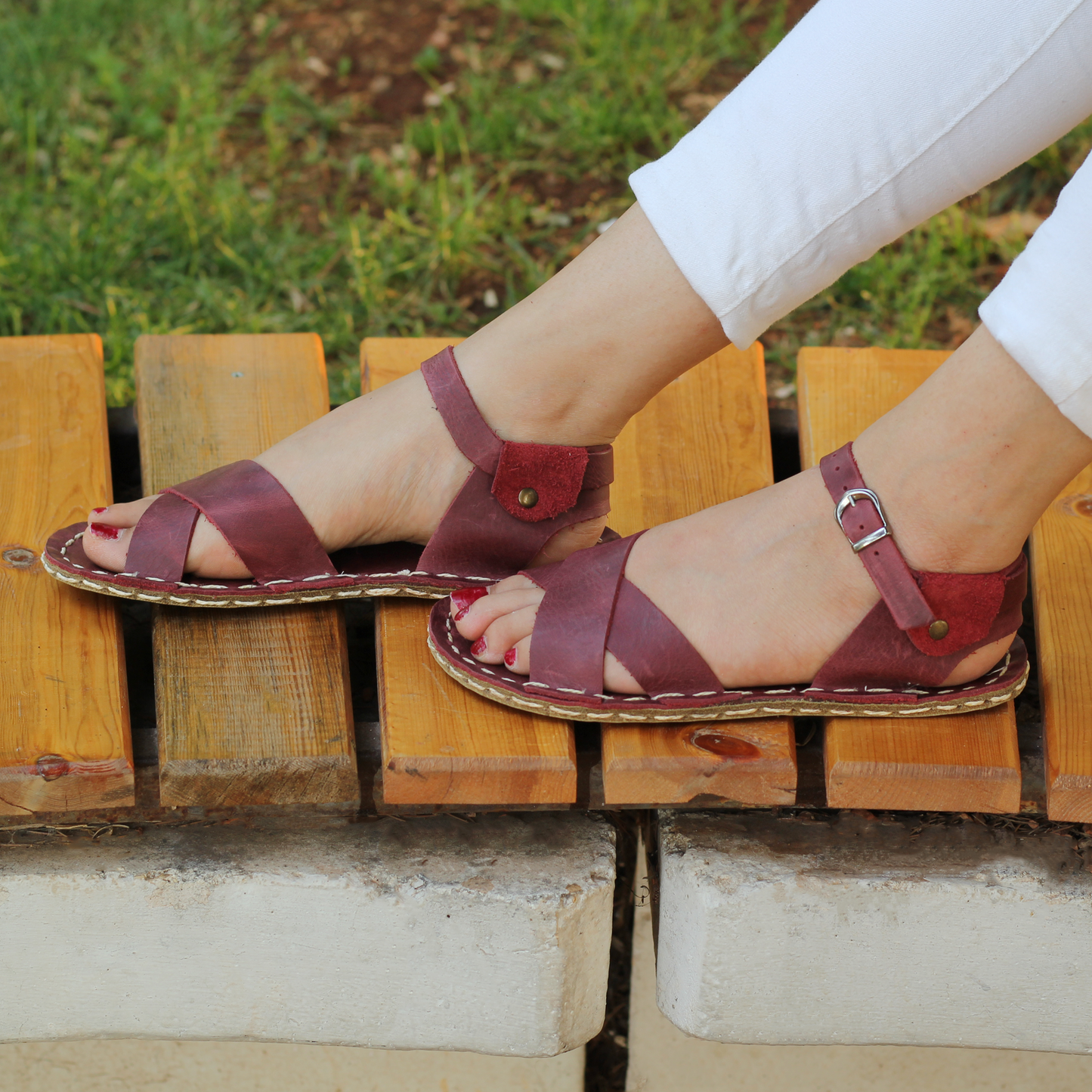 Burgundy Leather Women's Huarache Barefoot Sandals-Women's Sandals-Nefes Shoes-3-Nefes Shoes