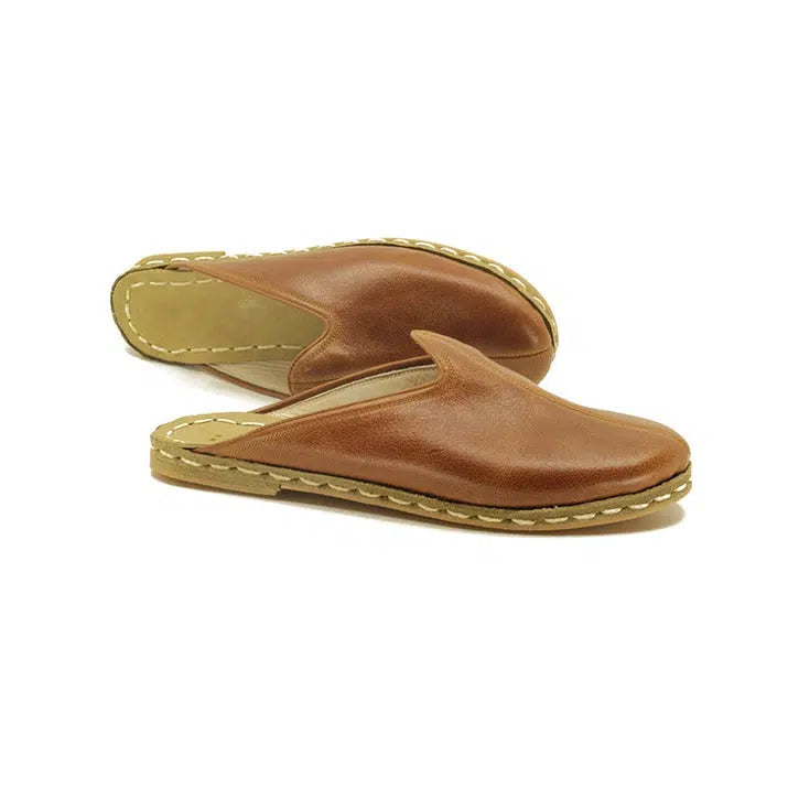 closed toe leather mens slippers antique brown