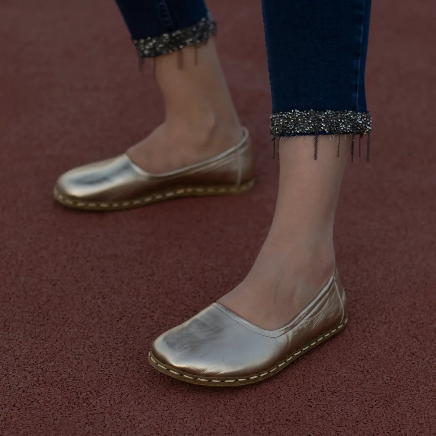 comfortable barefoot flat shoes gold for women