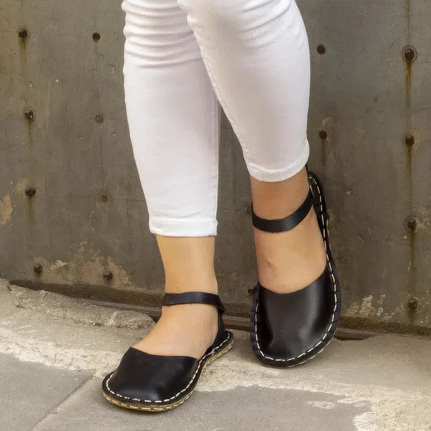 comfortable black barefoot sandals genuine leather