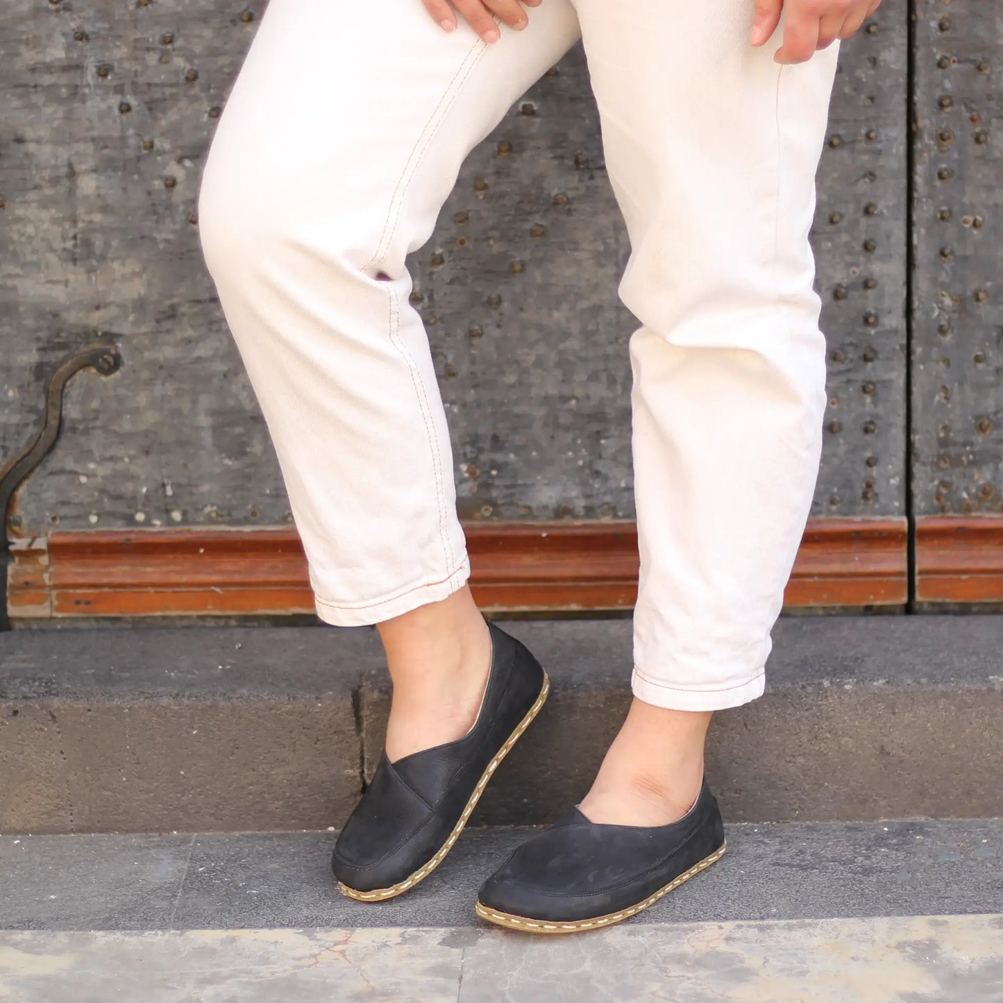 comfortable handmade barefoot loafers women black