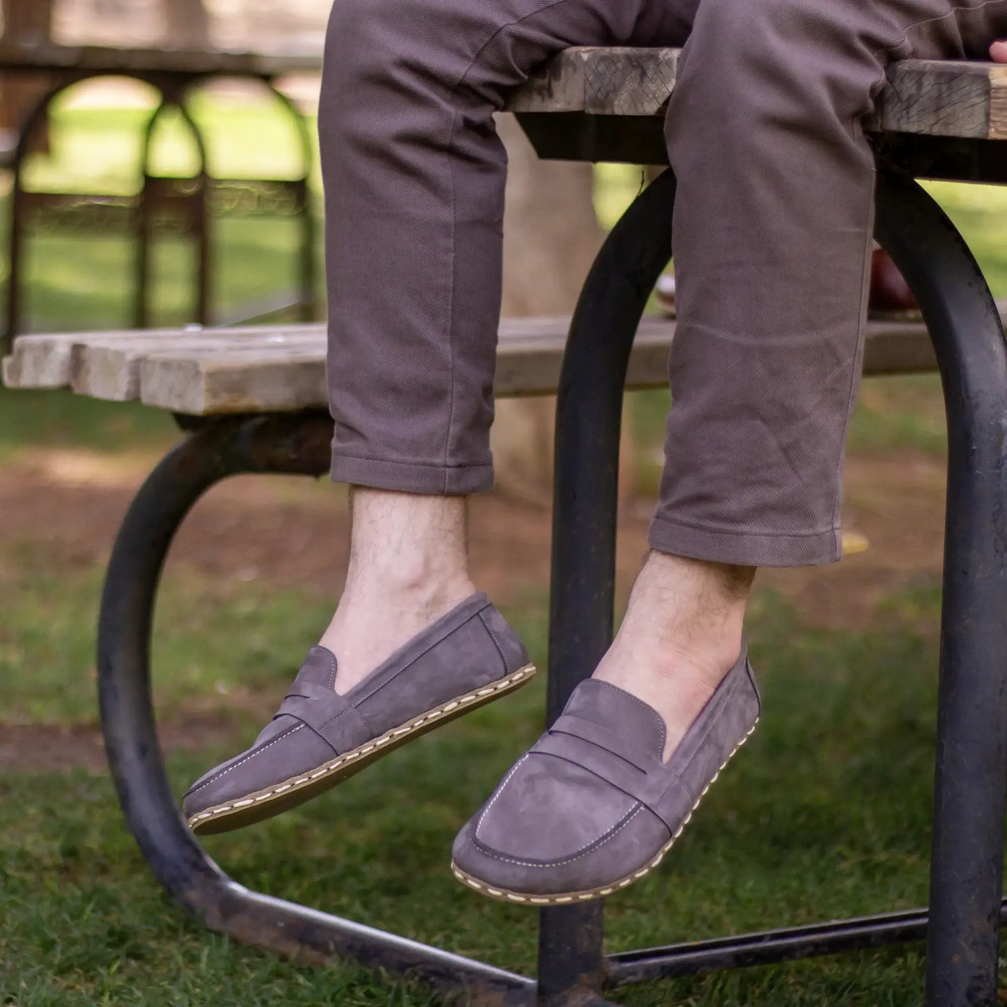 comfortable walking barefoot earthing shoes men gray nubuck