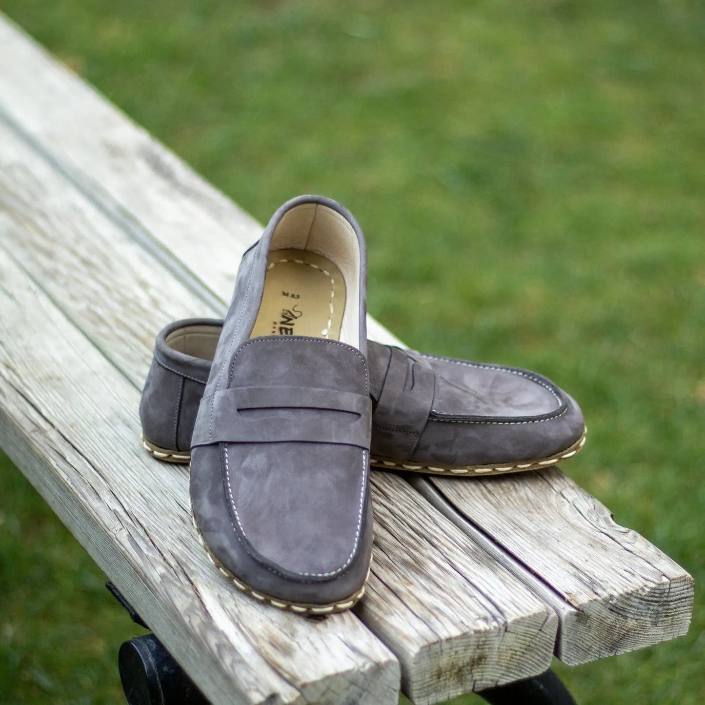 durable handmade barefoot earthing leather shoes gray nubuck men