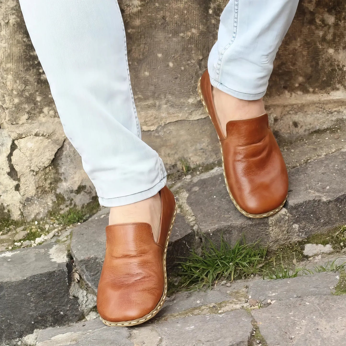 durable leather barefoot shoes for men antique finish