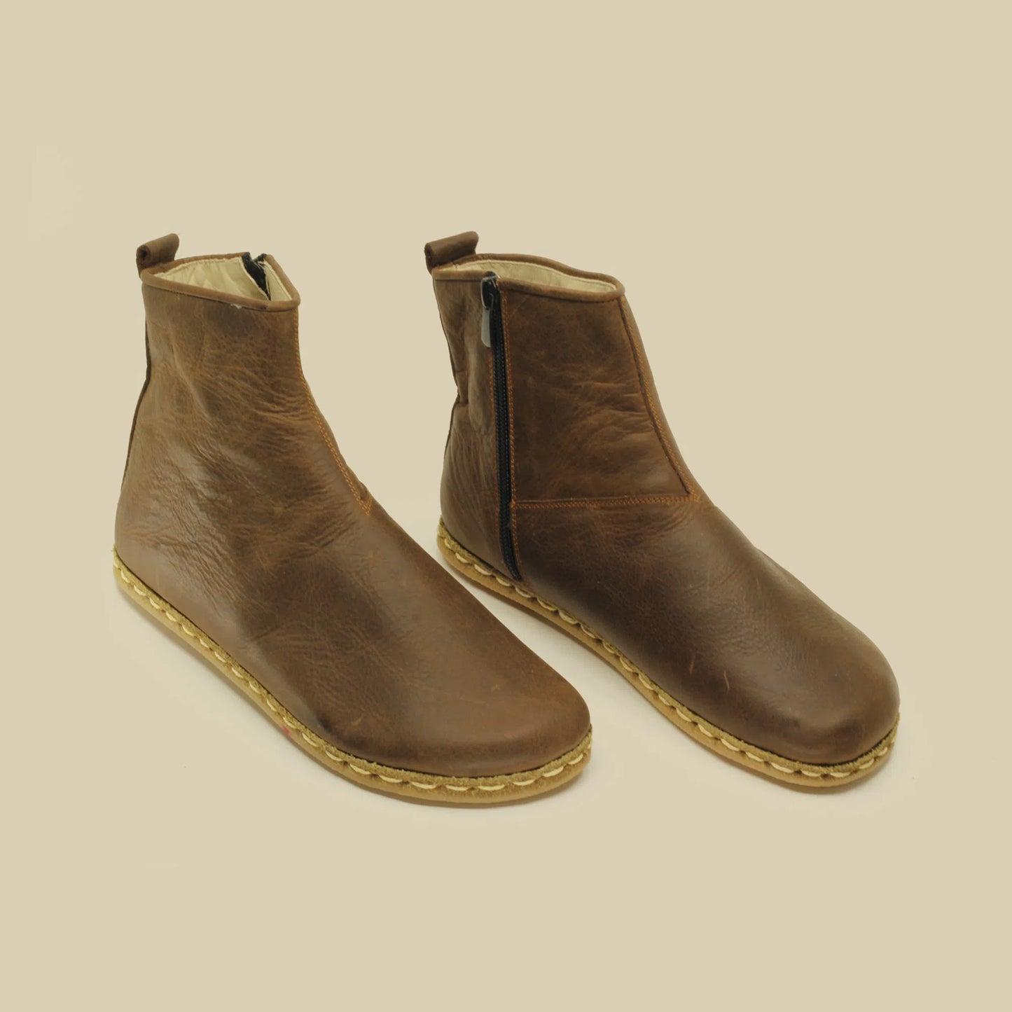 durable mens barefoot boots crazy classic brown leather zipper