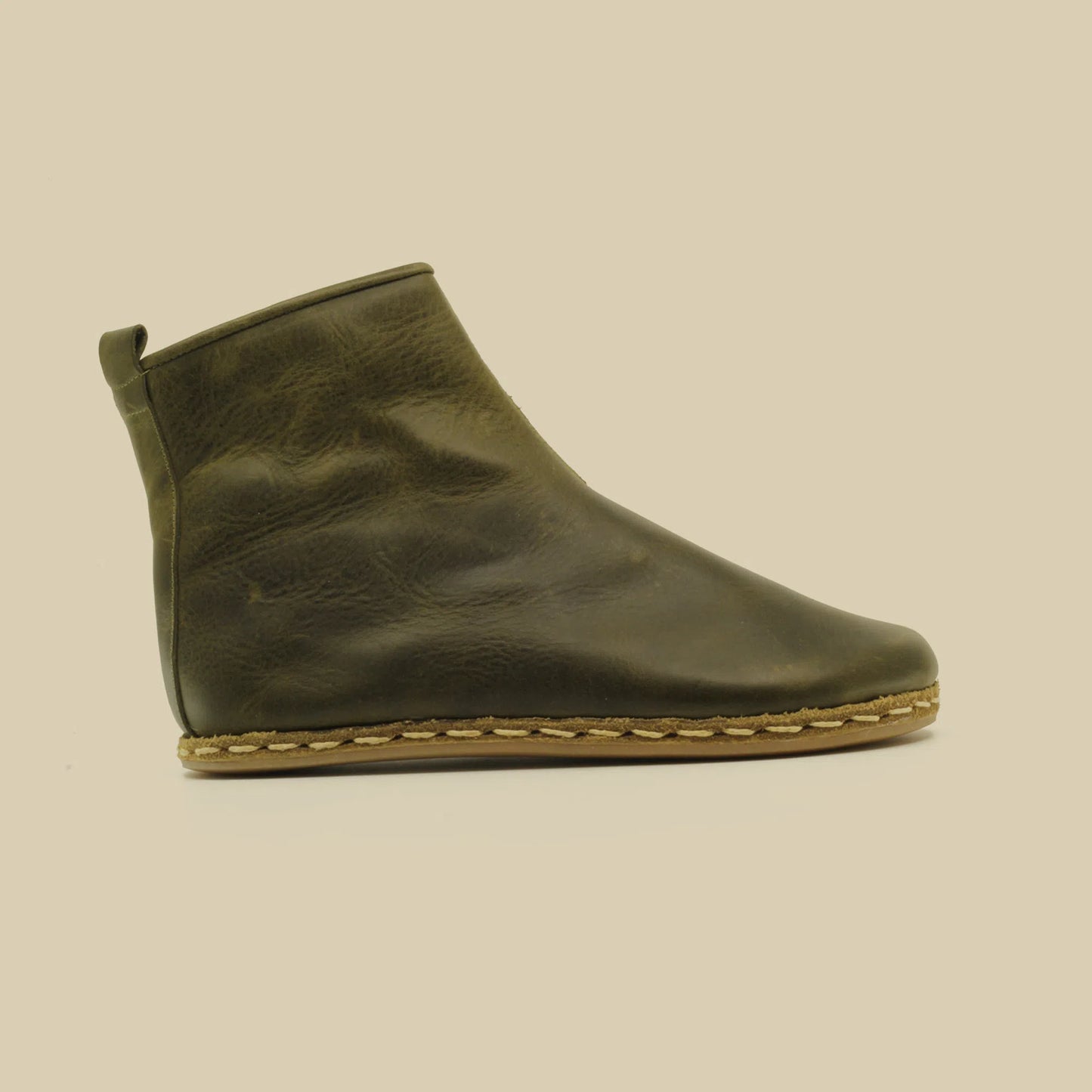 durable mens barefoot boots olive green leather zipper