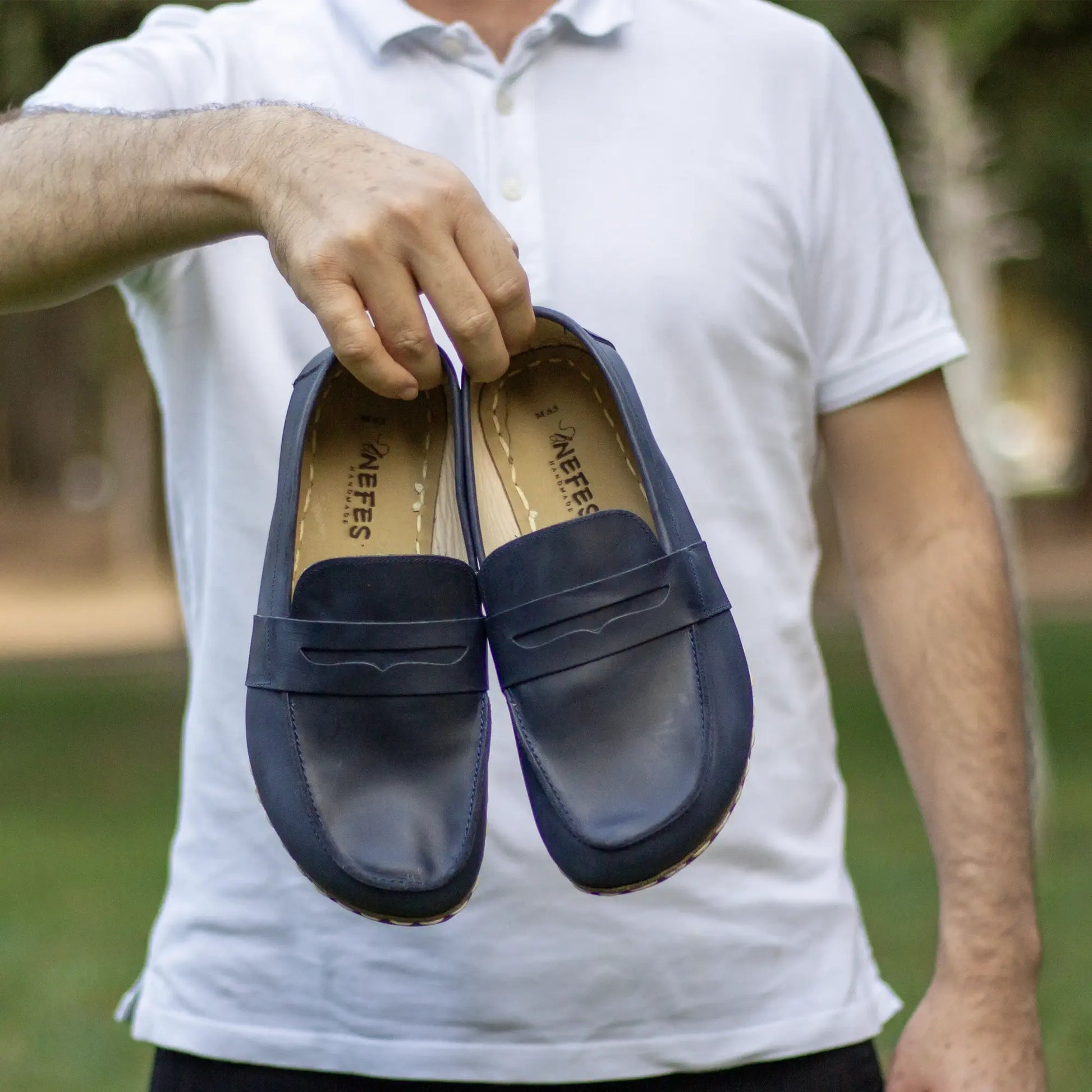 eco friendly leather barefoot earthing shoes men crazy navy blue