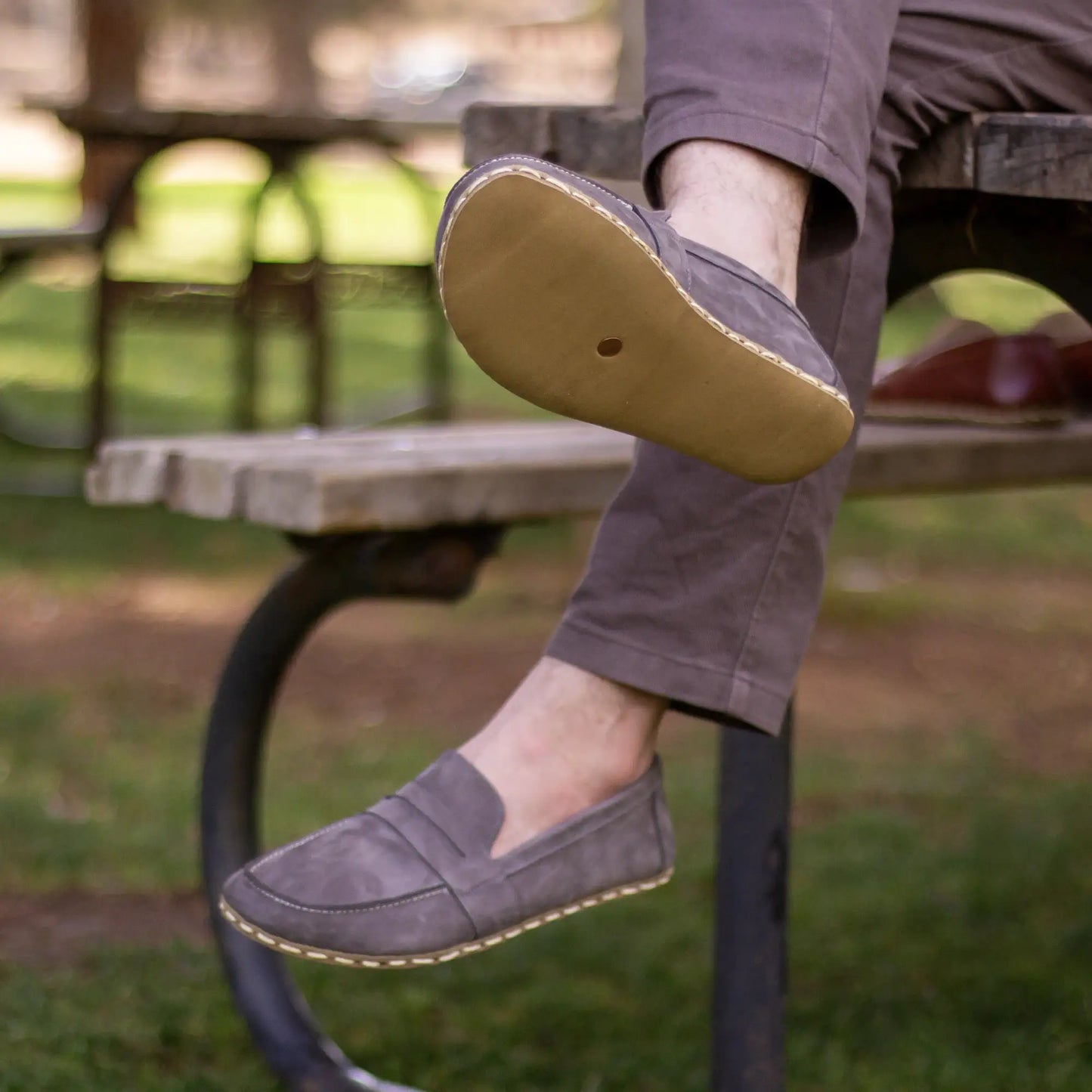 eco friendly leather barefoot earthing shoes men gray nubuck