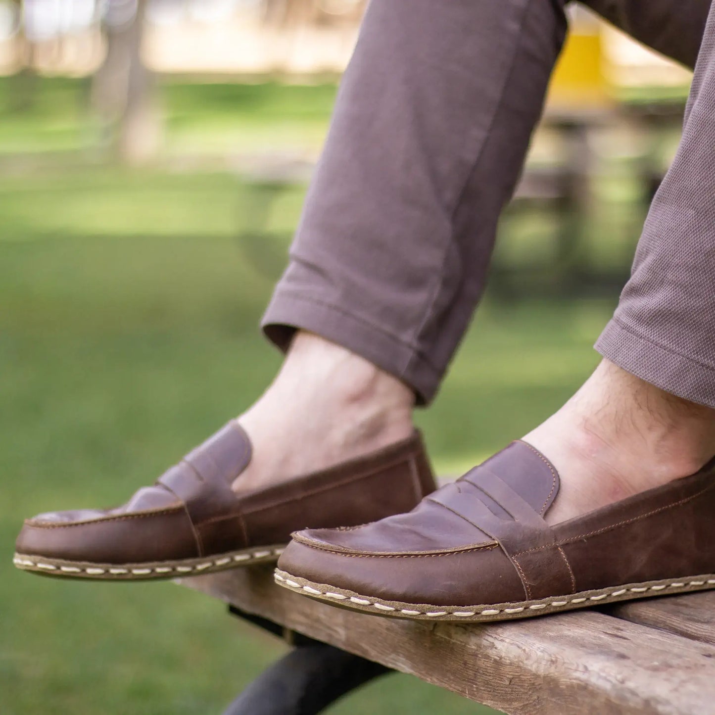 eco friendly mens leather barefoot earthing shoes crazy classic brown