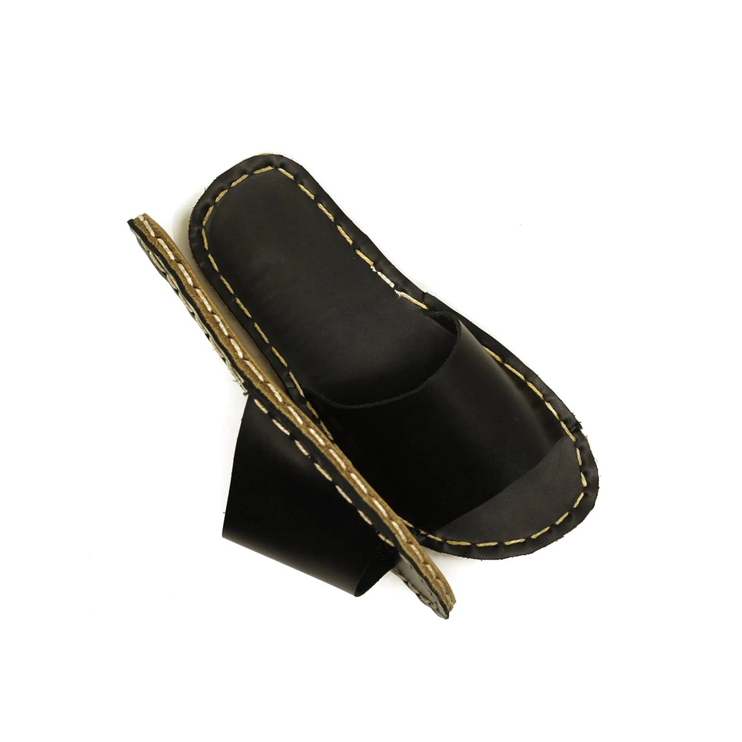elegant black tape slippers men handmade leather
