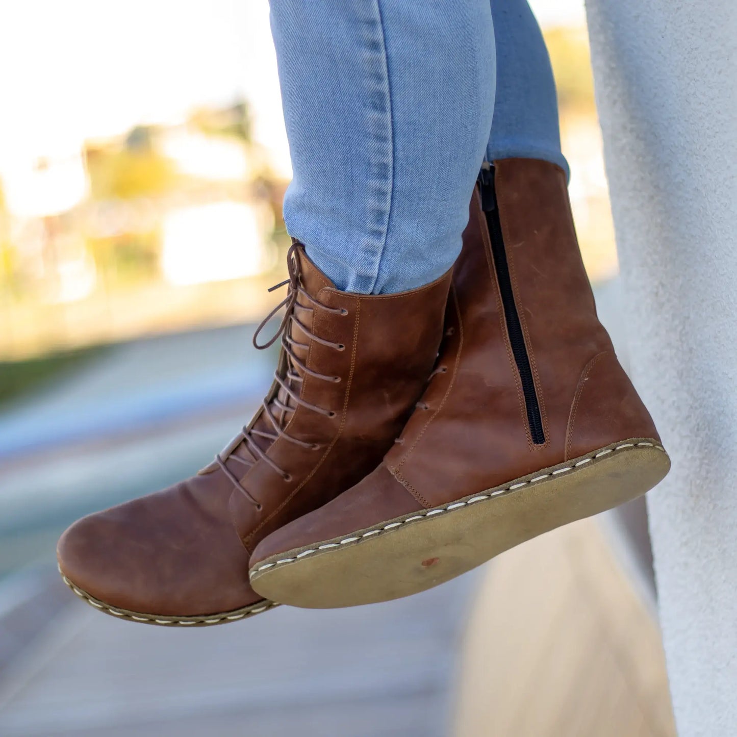 grounding barefoot crazy new brown leather lace up boots men