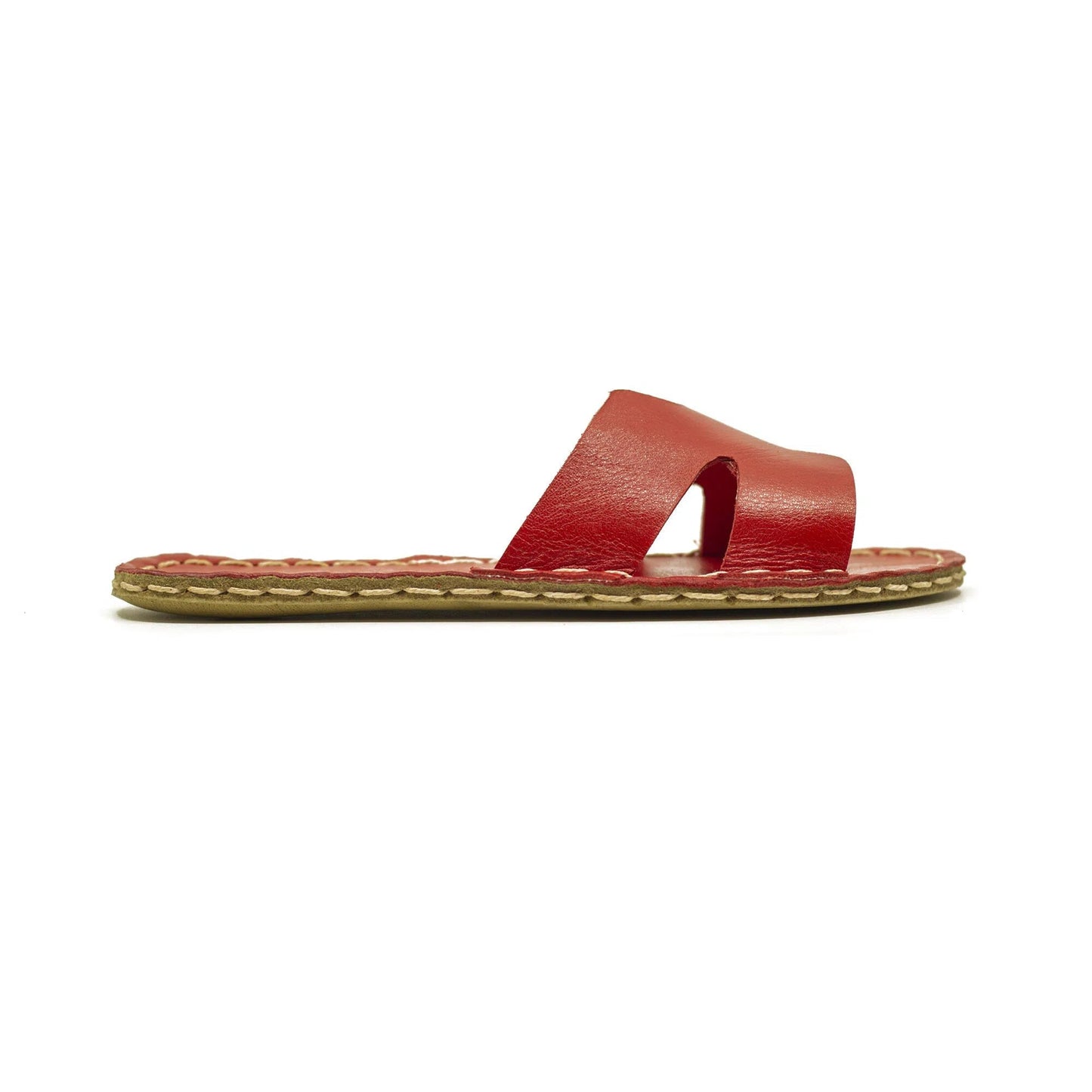 h style barefoot slippers red leather for men