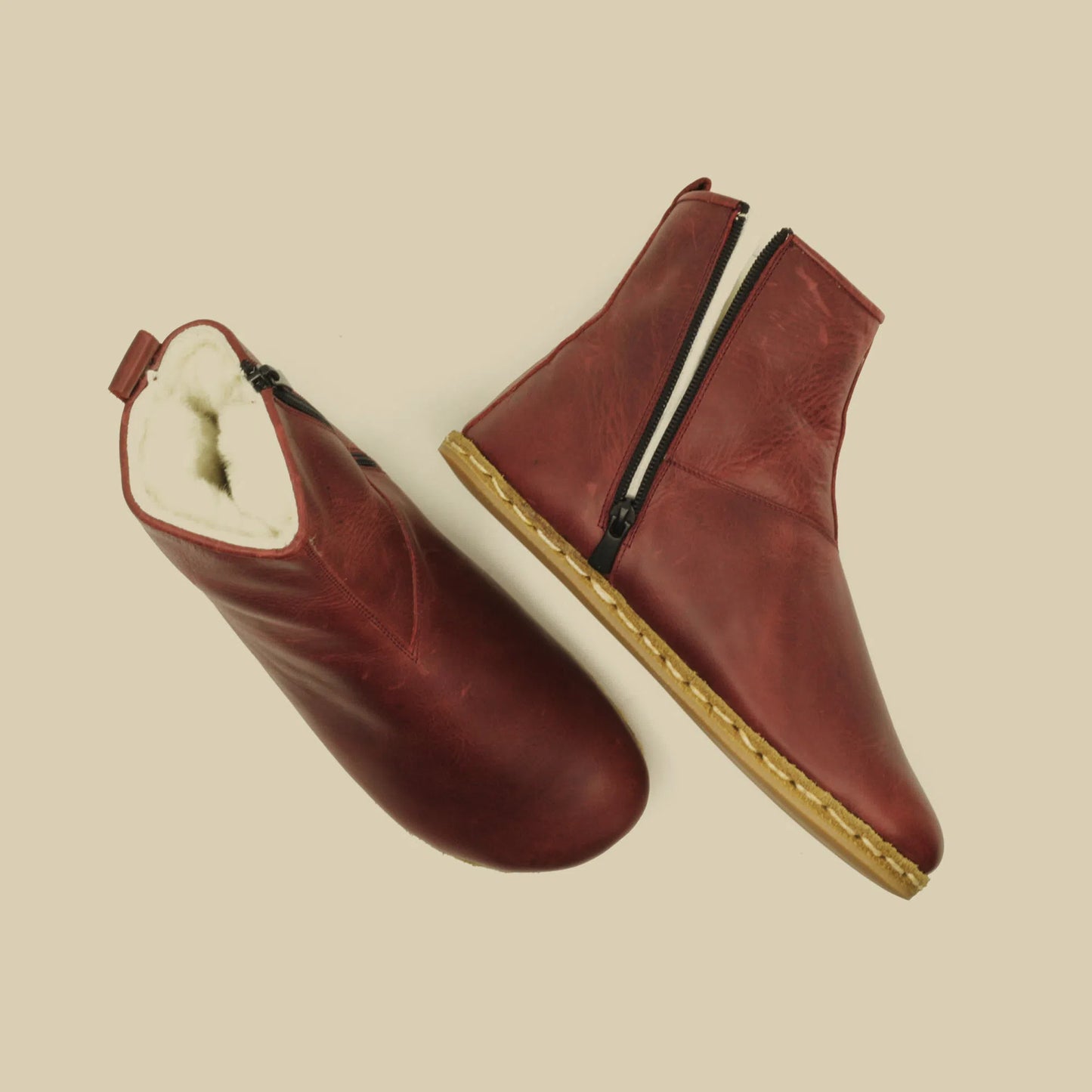 Handcrafted Burgundy Tuscan Fur Ankle Boots For Women-Women's Boots-nefesshoes-3-Nefes Shoes