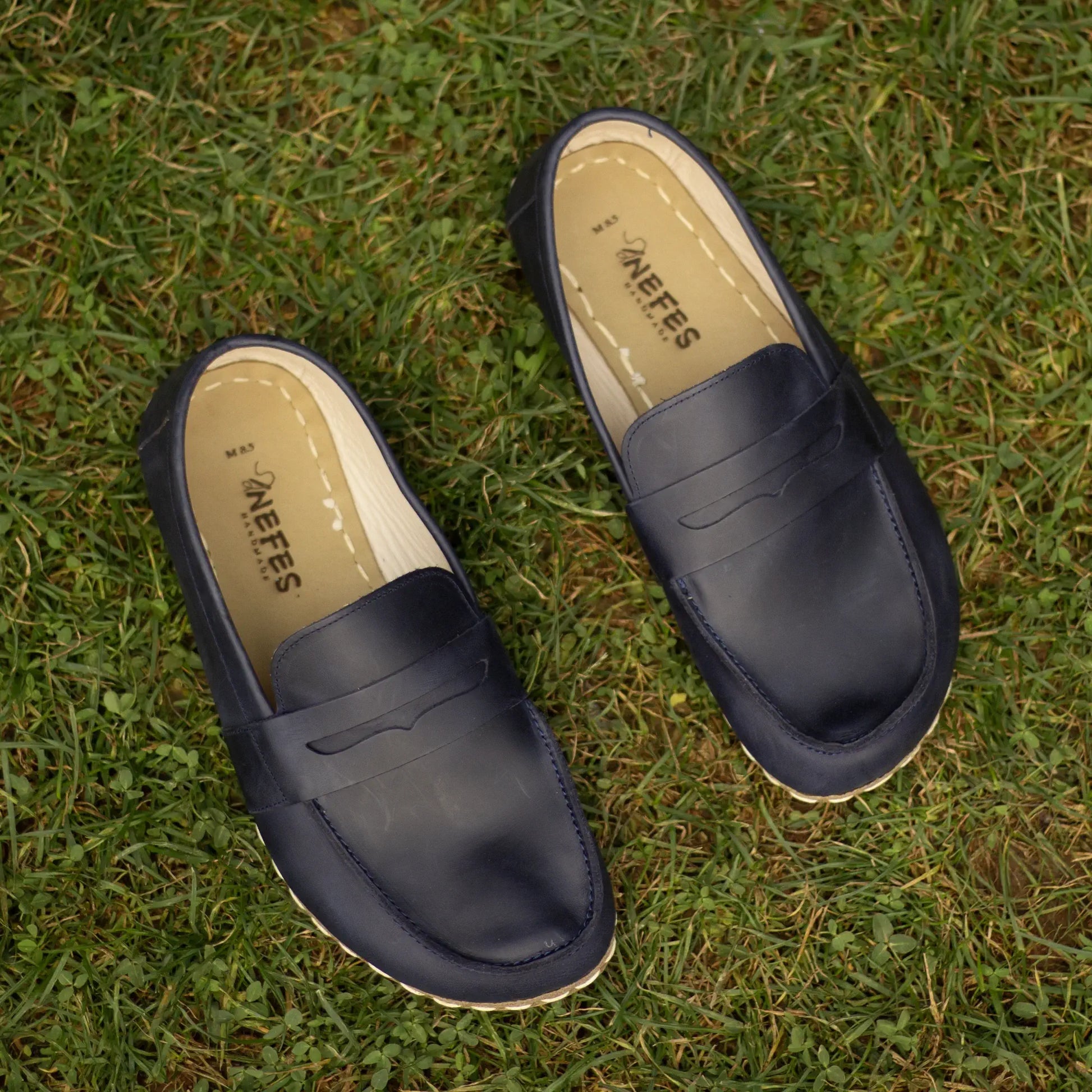handcrafted minimalist barefoot earthing shoes men crazy navy blue