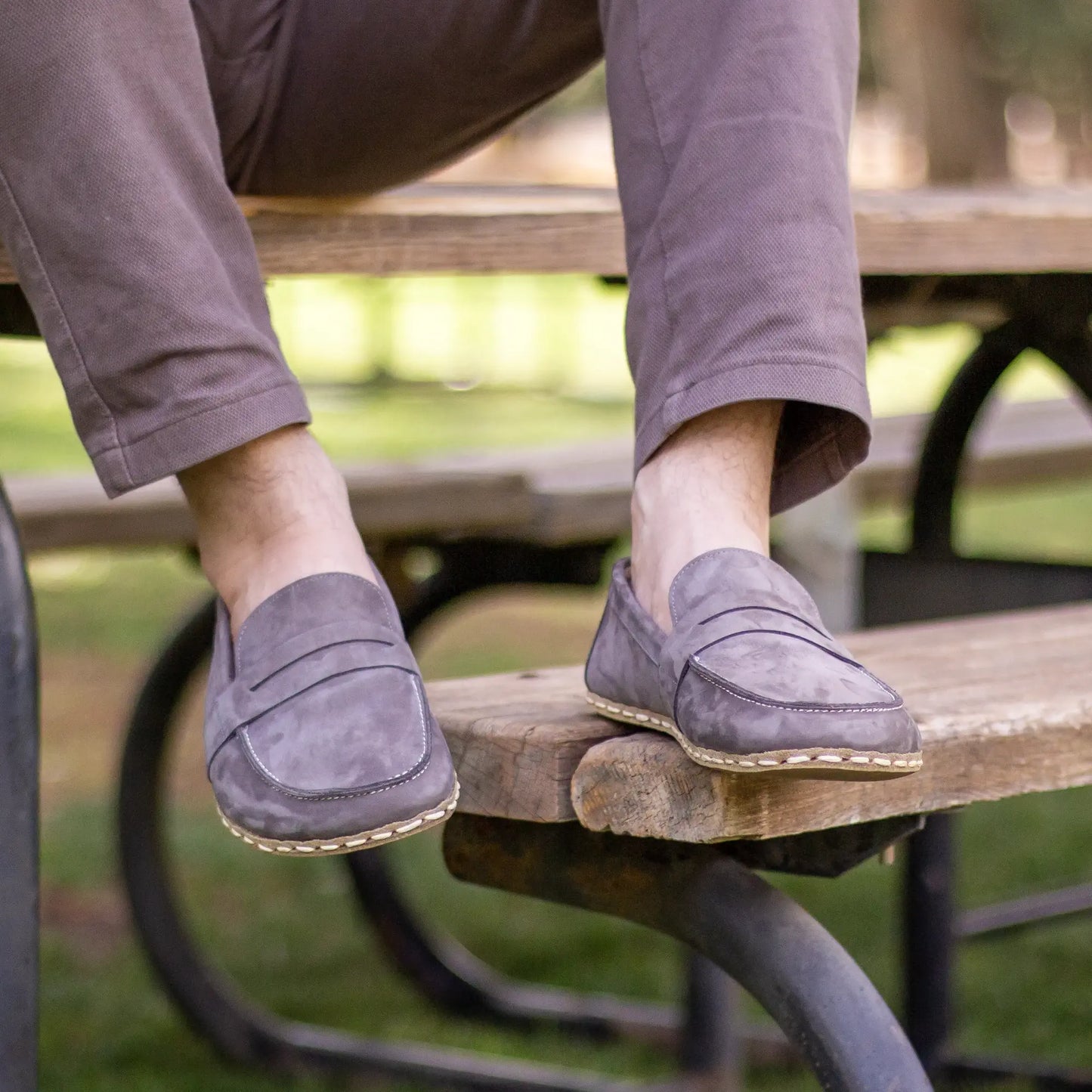 handcrafted minimalist barefoot earthing shoes men gray nubuck
