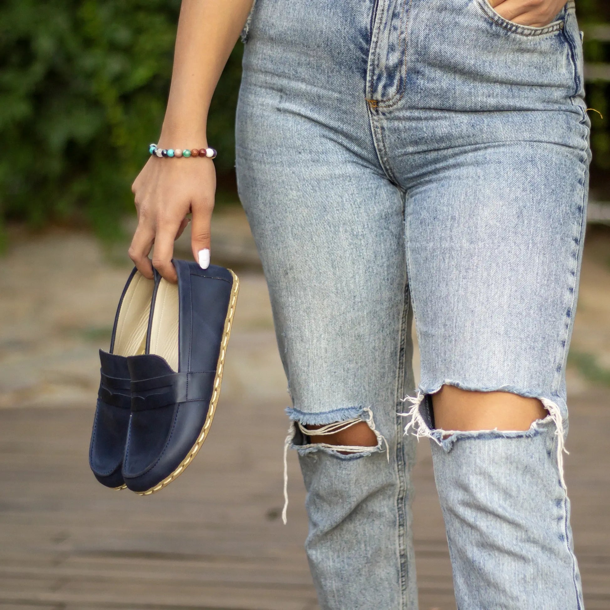 handmade barefoot earthing shoes crazy navy blue women