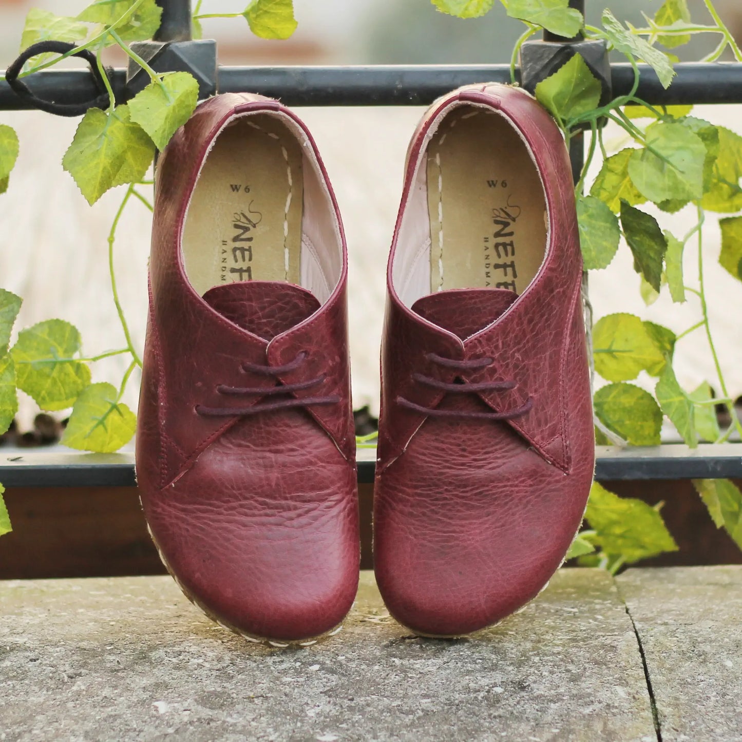 handmade barefoot leather shoes burgundy for women