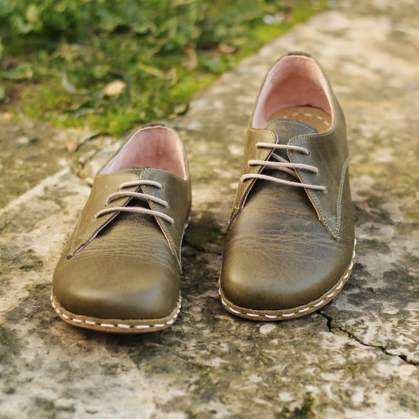 handmade barefoot leather shoes military green for men rooted walk