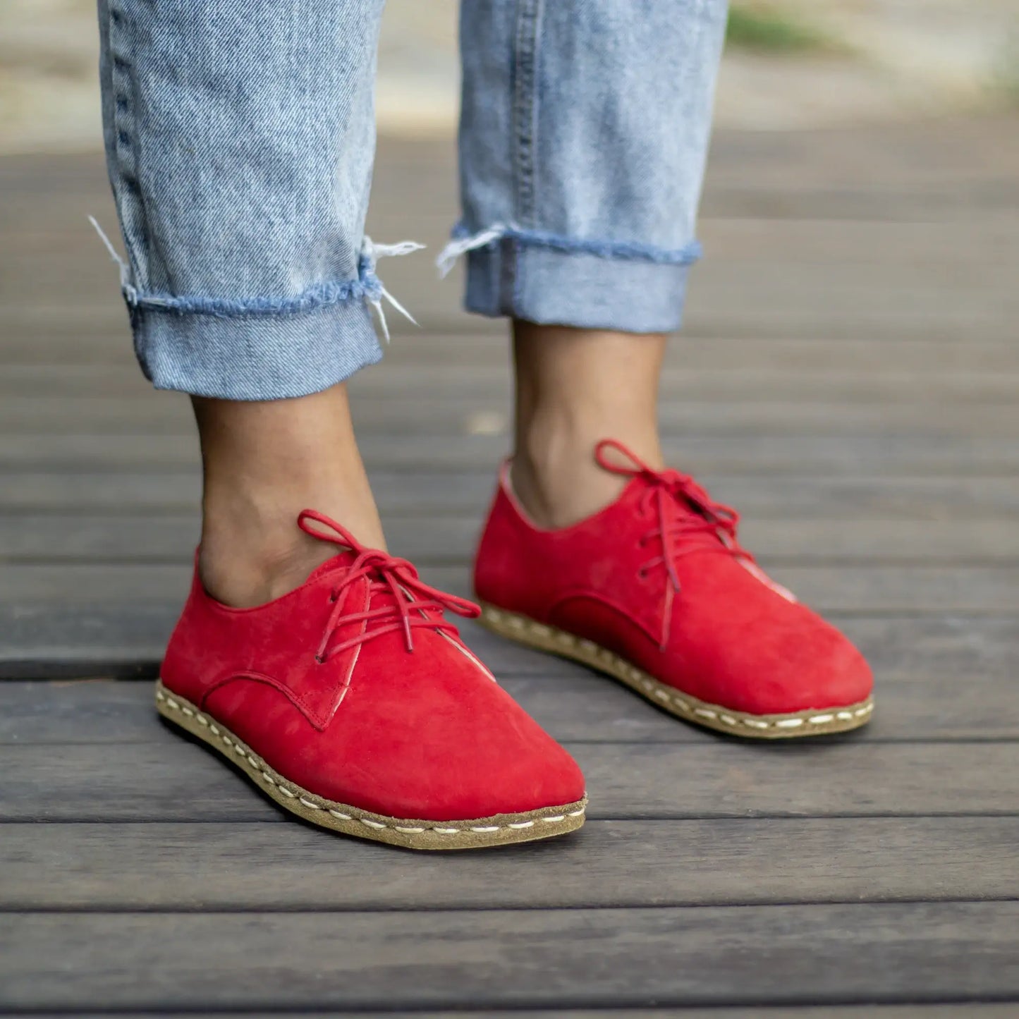handmade barefoot leather shoes red nubuck women