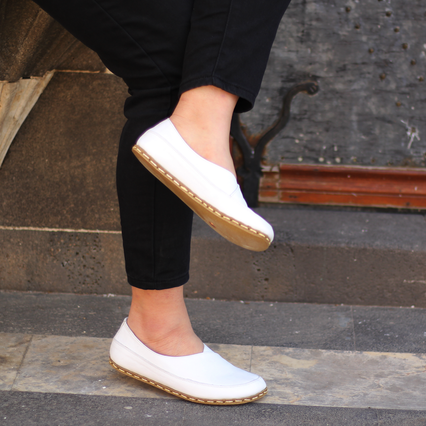 Handmade Barefoot Loafers for Women White-Women Loafers-Nefes Shoes-4-Nefes Shoes