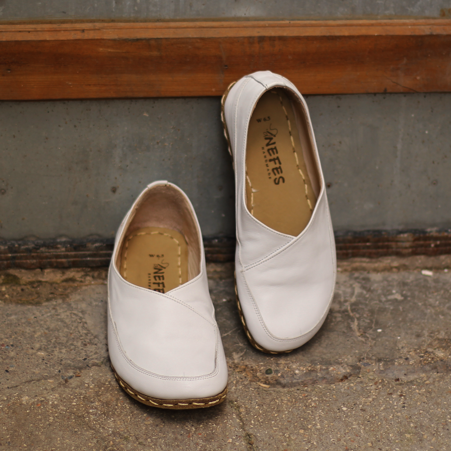 Handmade Barefoot Loafers for Women White-Women Loafers-Nefes Shoes-4-Nefes Shoes