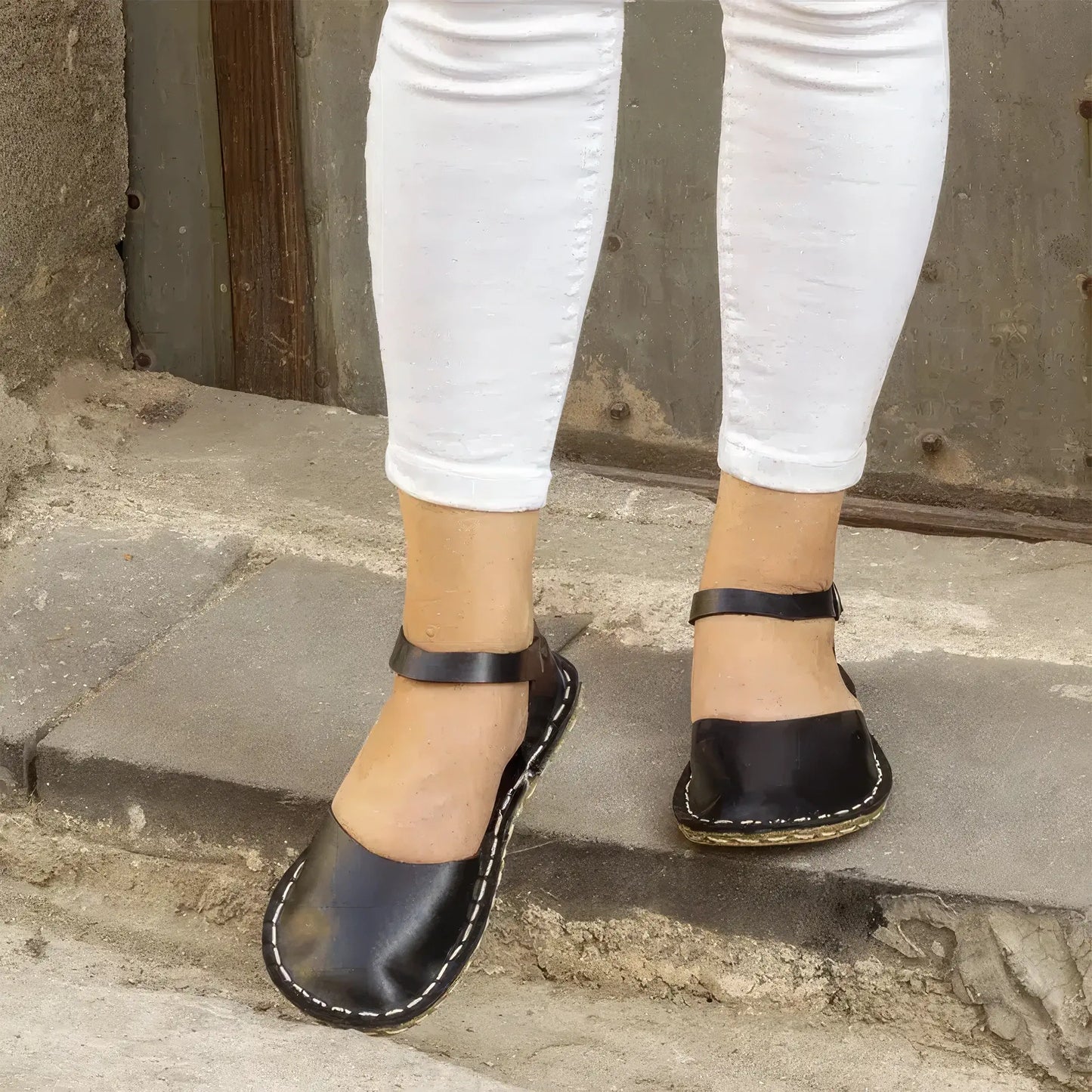 handmade black leather barefoot open sandals
