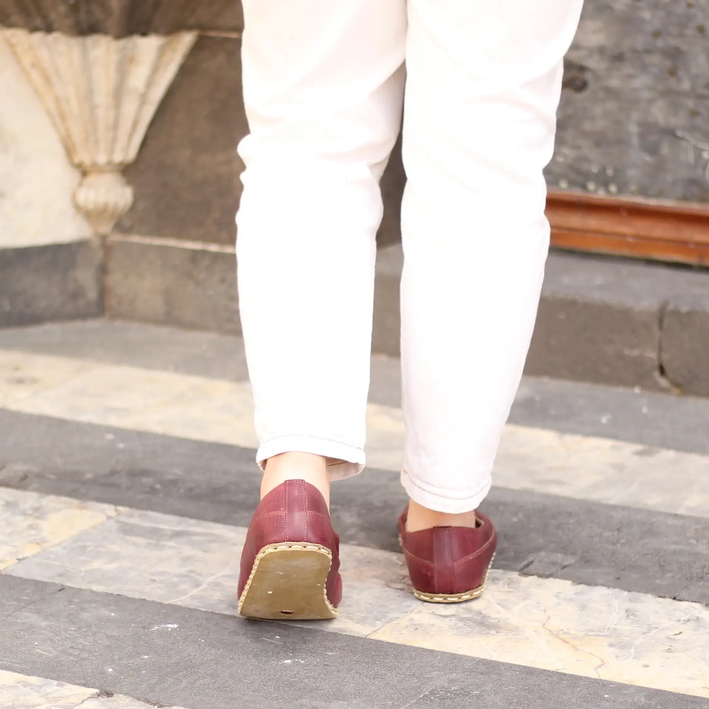 handmade grounding barefoot loafers burgundy women