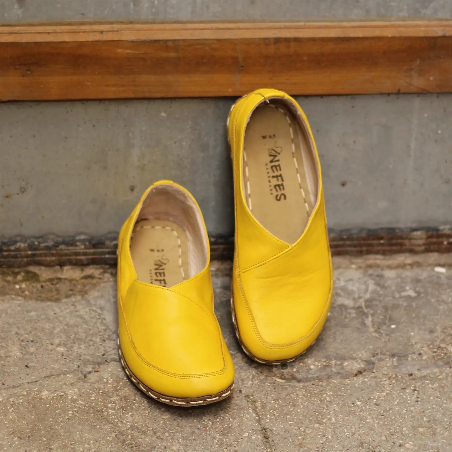 handmade grounding barefoot loafers yellow women