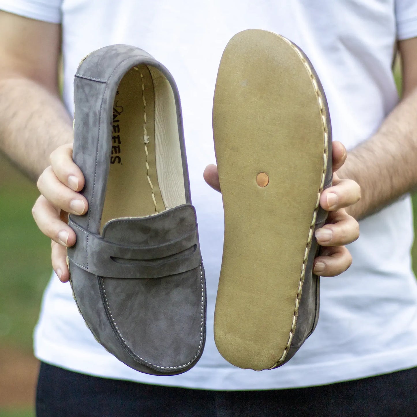 handmade grounding leather shoes men gray nubuck
